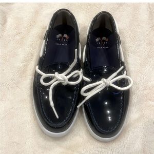 Cole Haan Navy Patent Leather Boat Shoes Loafers Size 6